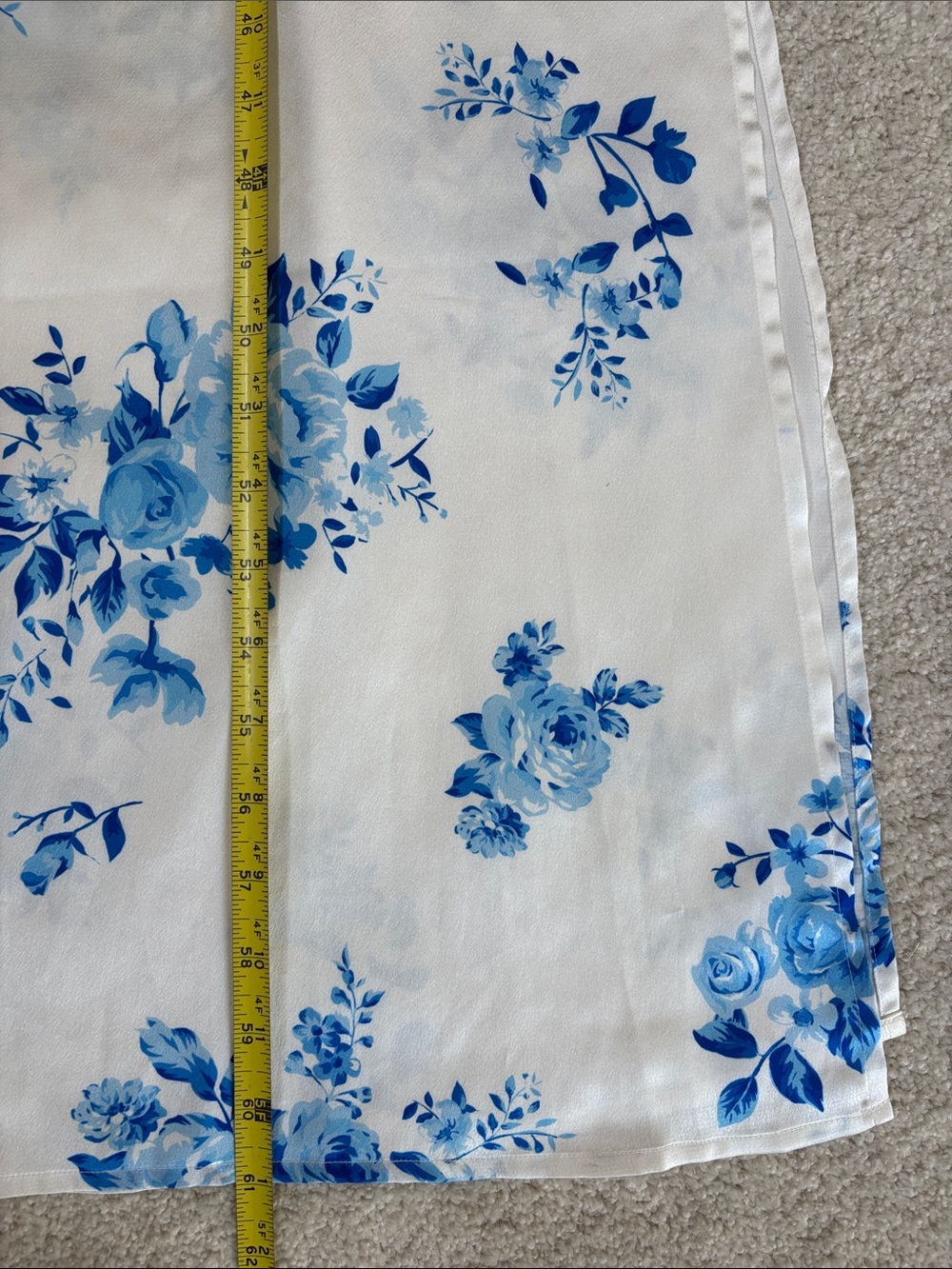 Lucy In The Sky White Blue Floral Satin Maxi Tank Dress Side Slits Women’s Small - Picture 15 of 15